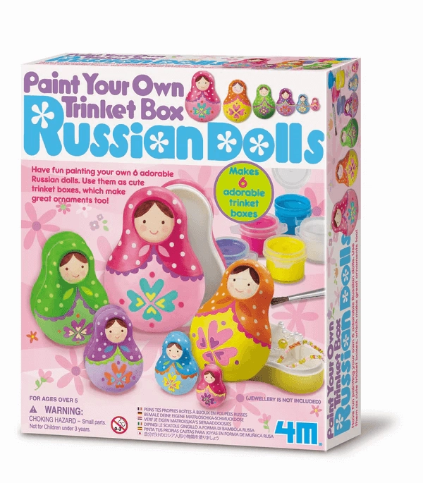 4M Paint Your Own Russian Dolls Trinket Box Craft Kit for Ages 5 & Up