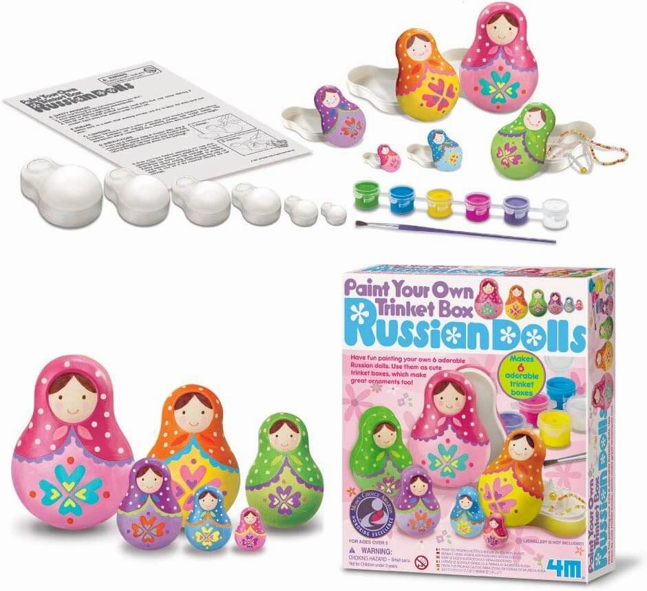 4M Paint Your Own Russian Dolls Trinket Box Craft Kit for Ages 5 & Up