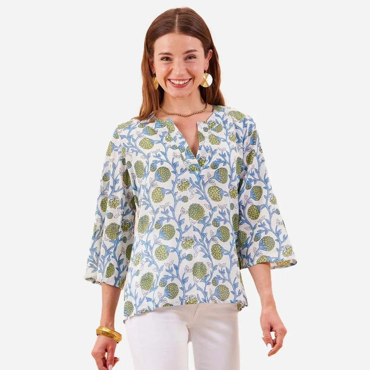 Ainsley Blue Green Cotton Kurta Tunic