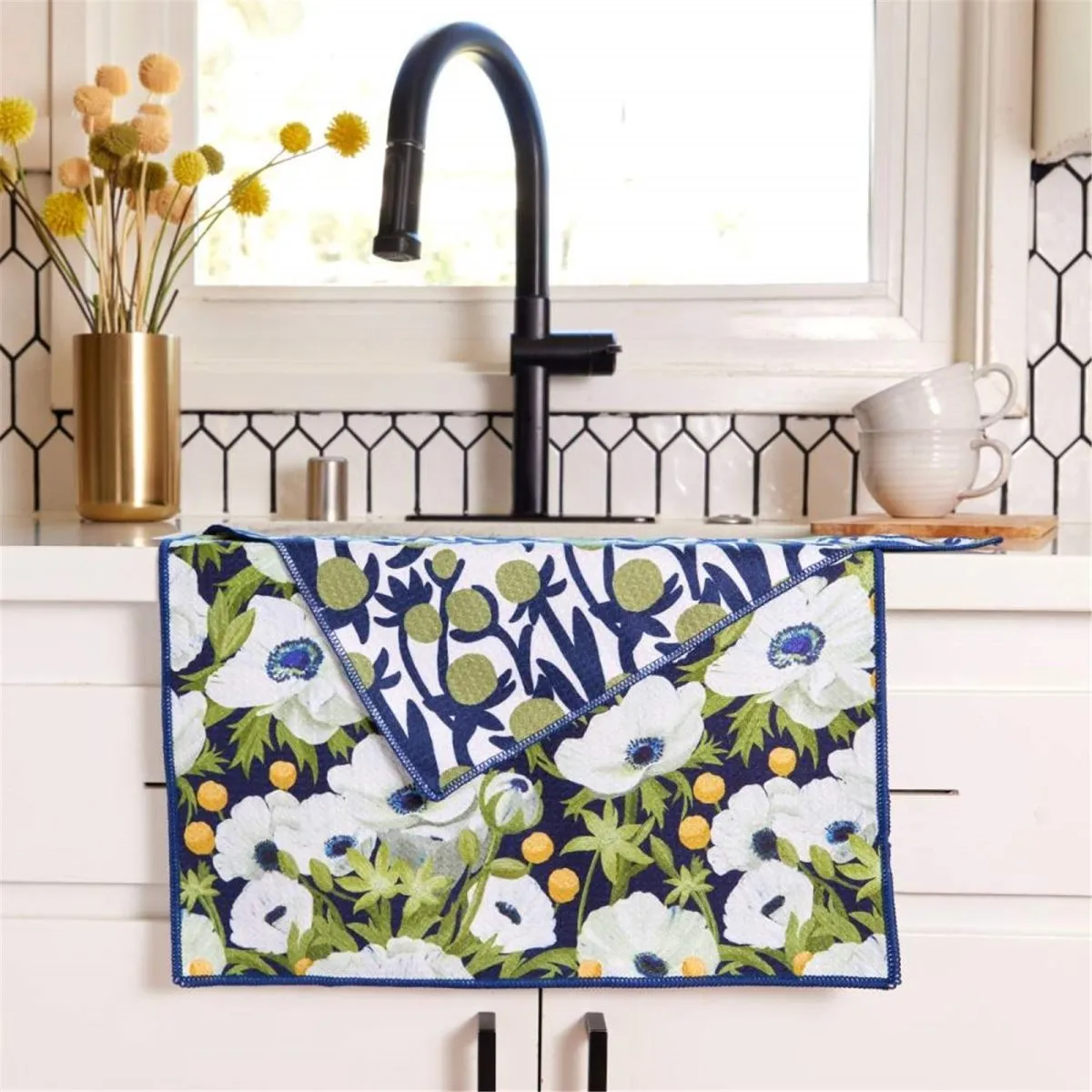 Anemone Poppy blu Kitchen Tea Towel-Double-Sided Print