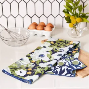 Anemone Poppy blu Kitchen Tea Towel-Double-Sided Print