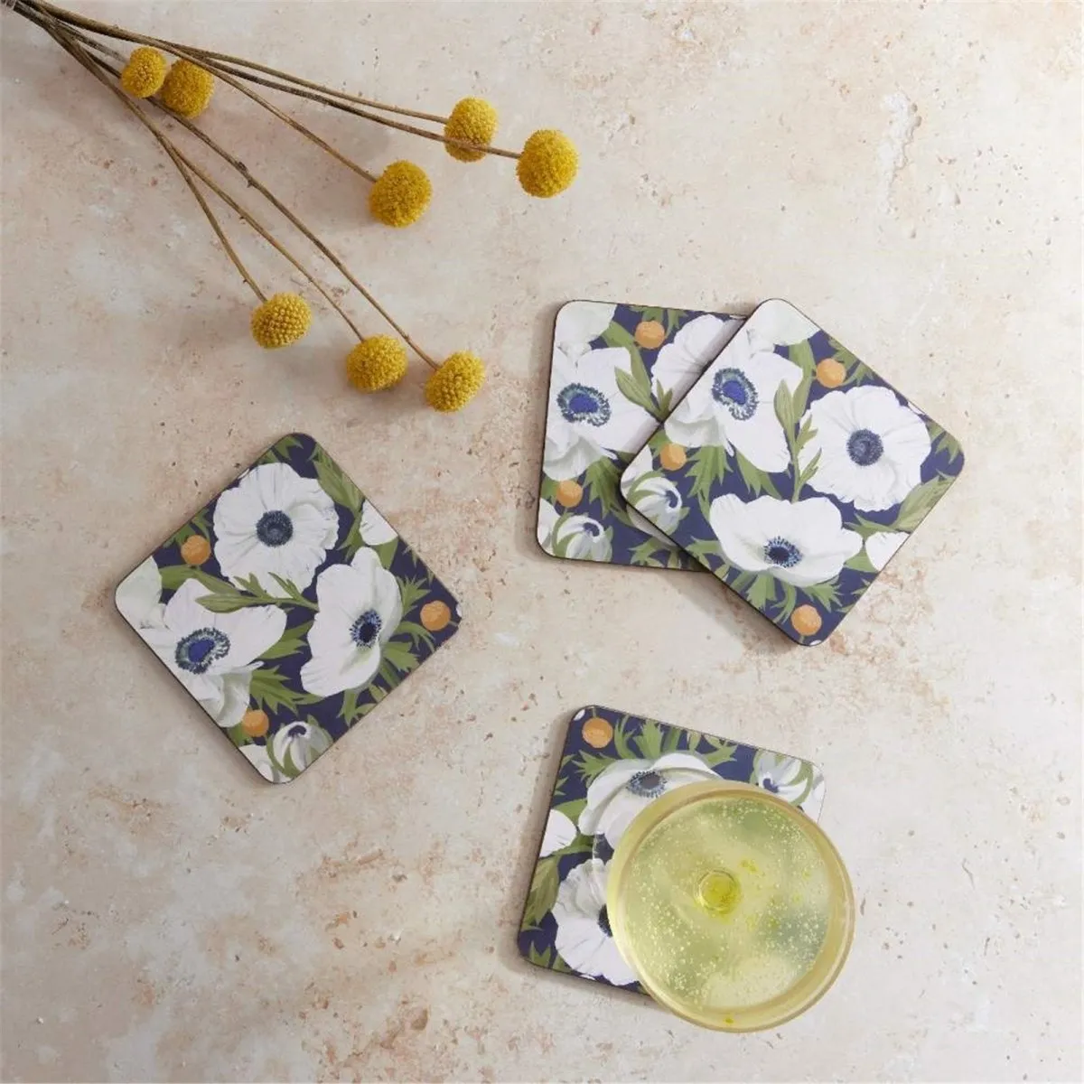 Anemone Poppy Square Coaster - Set of 4