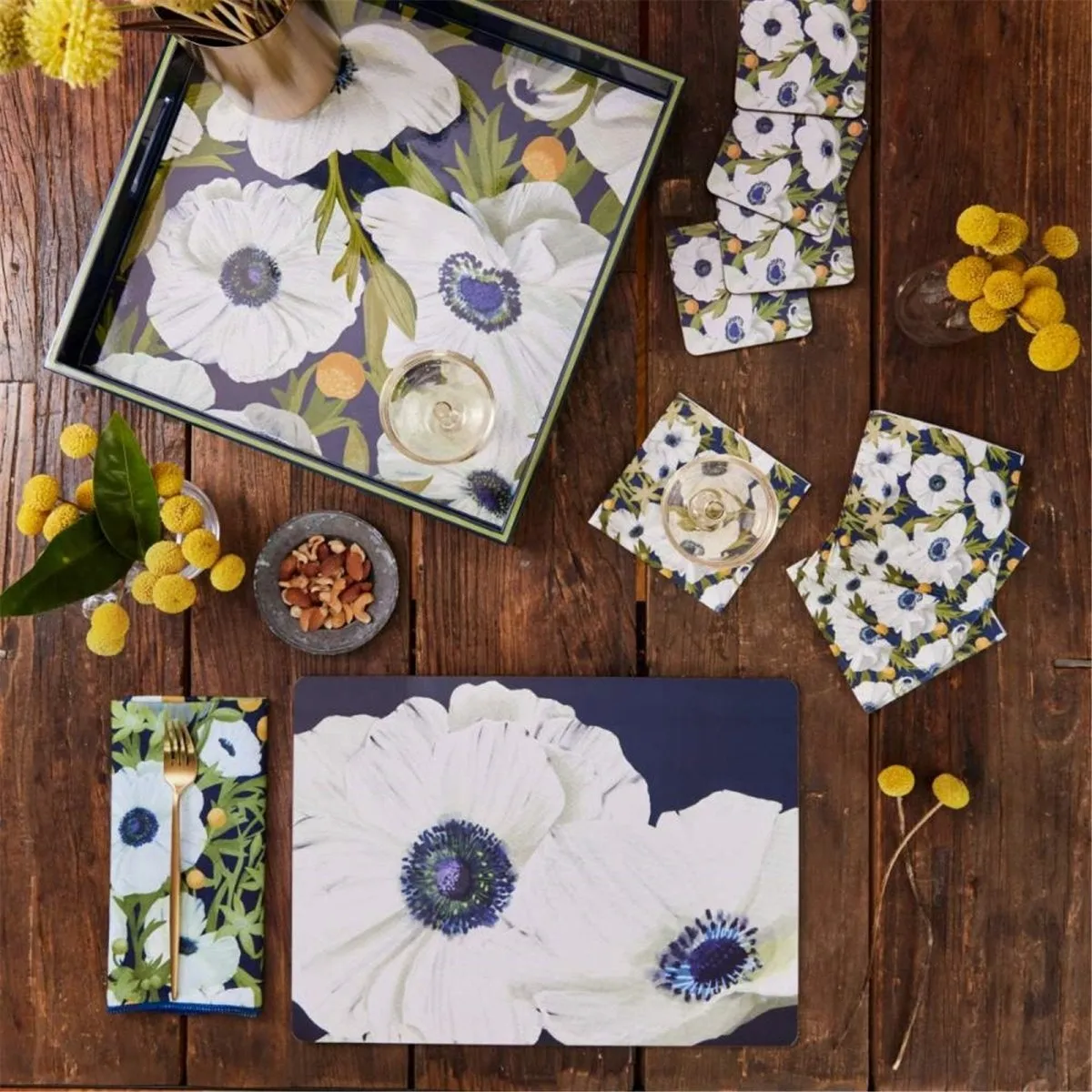 Anemone Poppy Square Coaster - Set of 4