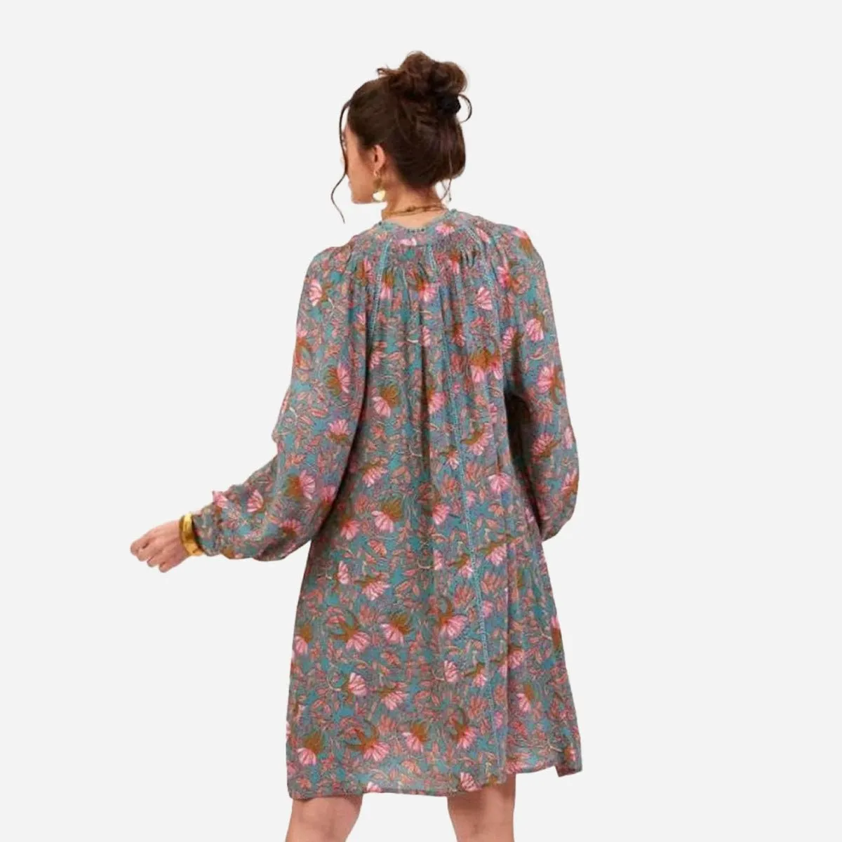 Aqua Pink Bohemian Floral Party Dress