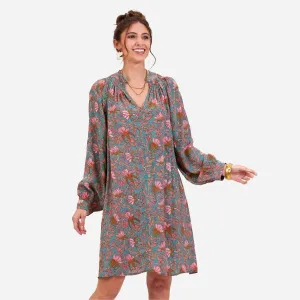 Aqua Pink Bohemian Floral Party Dress