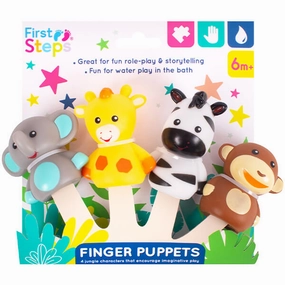 Baby's Pack of 4 Jungle Animal Themed Finger Puppets Bath Toy