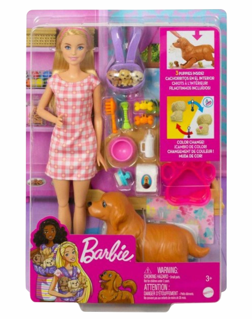 Barbie And Newborn Pups Playset With Blonde Doll