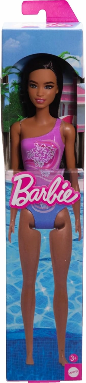 Barbie Beach Doll With Dark Brown Hair Wearing Tropical Purple Swimsuit For Kids Ages 3 