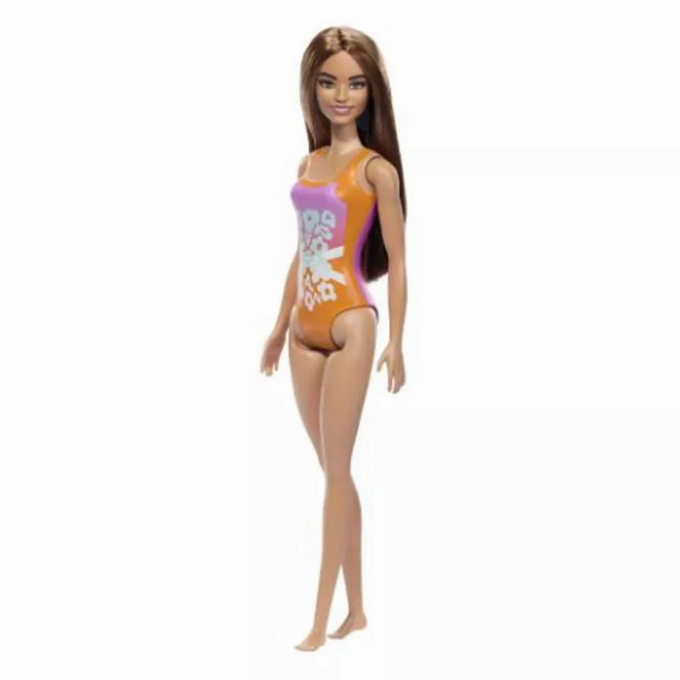 Barbie Beach Doll With Light Brown Hair Wearing Tropical Pink And Orange Swimsuit For Kids Ages 3 