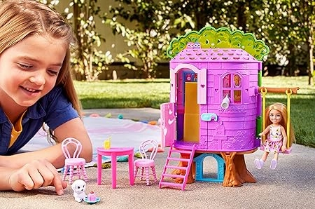 Barbie Chelsea Doll And Treehouse Playset With Pet Puppy For Kids Ages 3 