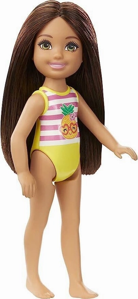 Barbie Chelsea Small Doll With Beach Swimsuit, Stripes & Pineapple,Brunette Hair & Green Eyes For Kids Ages 3 