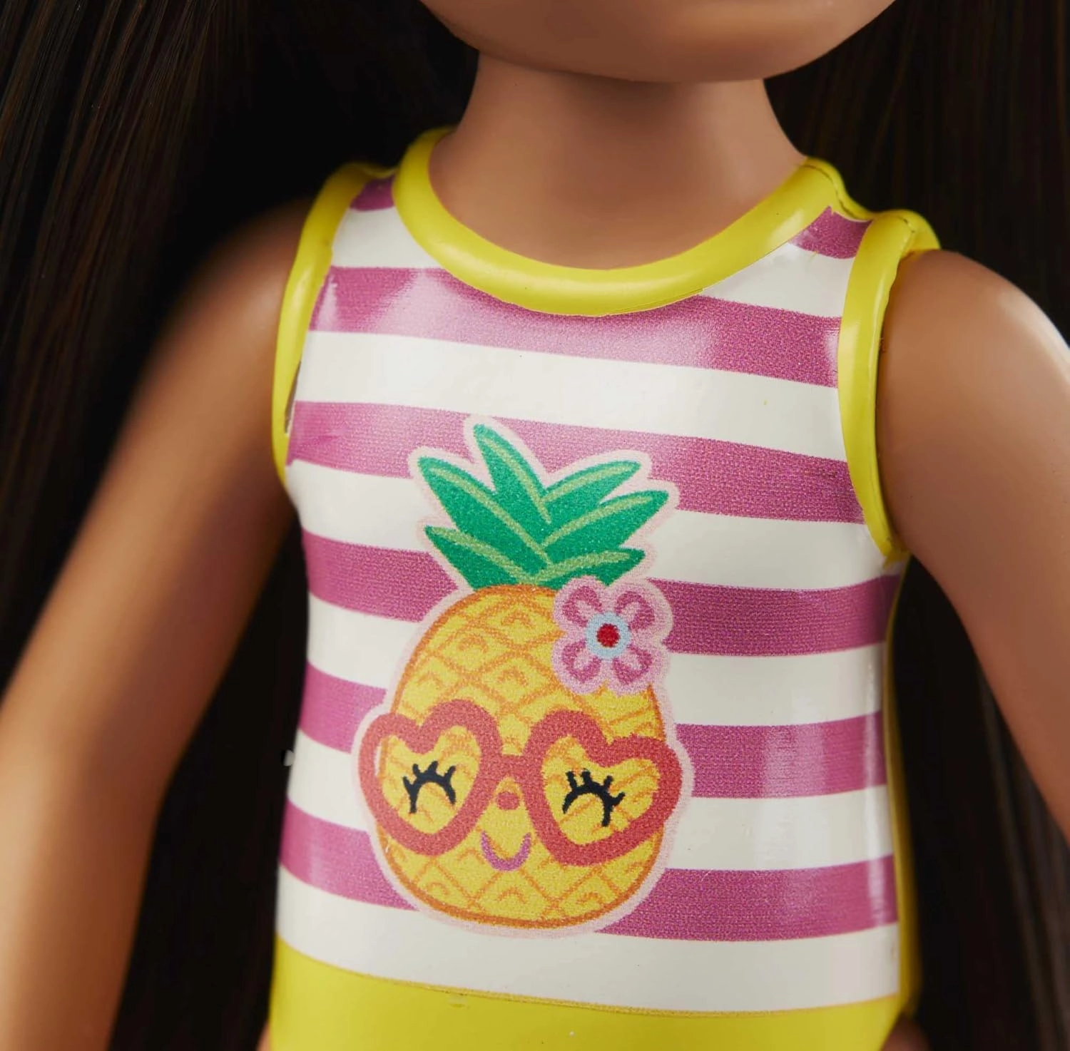 Barbie Chelsea Small Doll With Beach Swimsuit, Stripes & Pineapple,Brunette Hair & Green Eyes For Kids Ages 3 