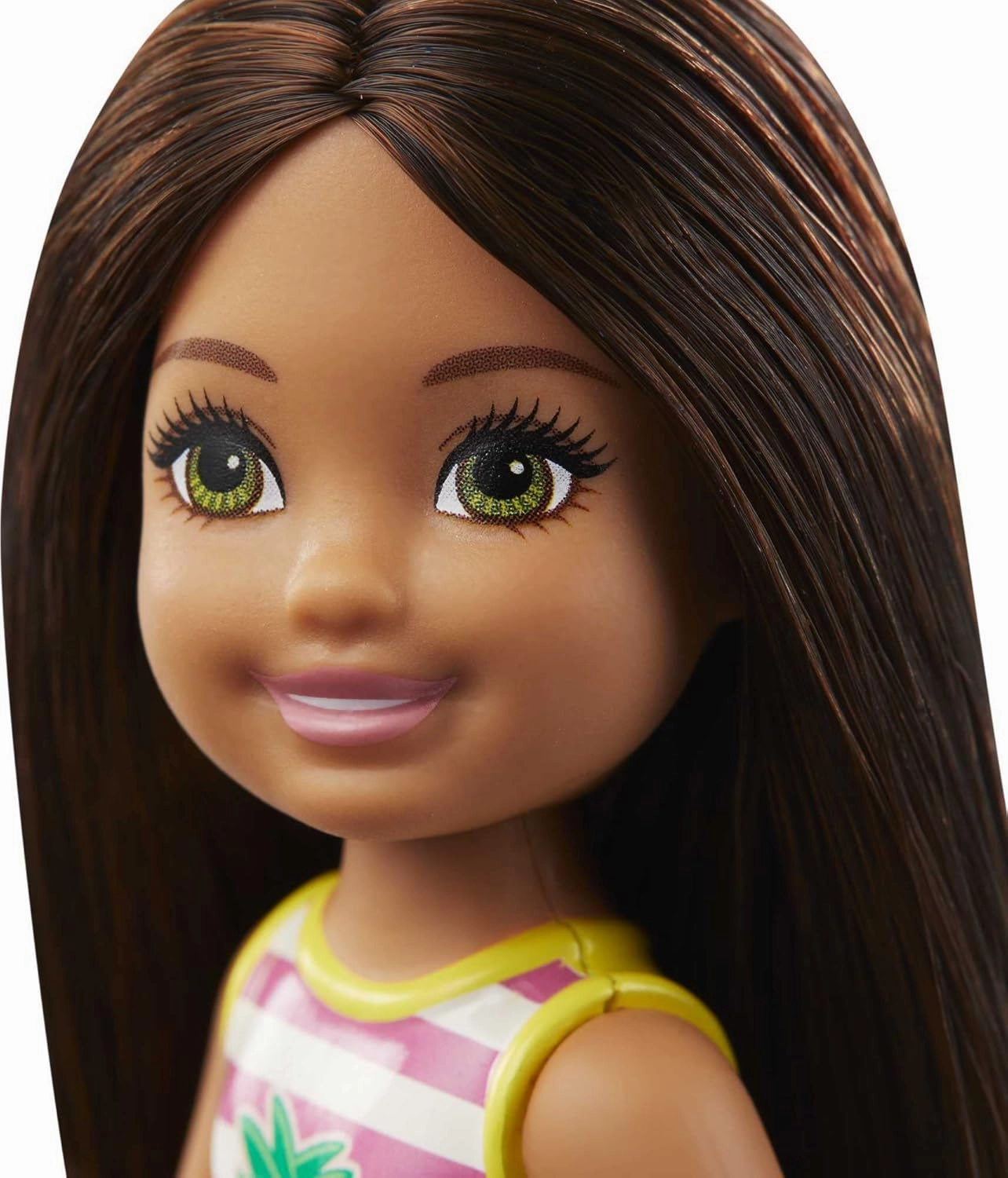 Barbie Chelsea Small Doll With Beach Swimsuit, Stripes & Pineapple,Brunette Hair & Green Eyes For Kids Ages 3 