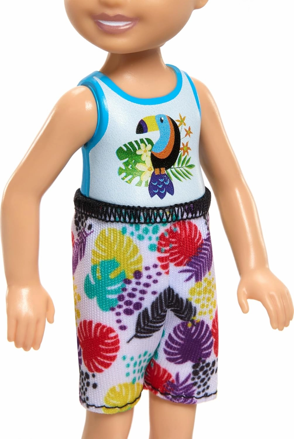 Barbie Chelsea Small Doll With Beach Swimsuit, Toucan & Tropical Leaf Print, Black Hair & Brown Eyes For Kids Ages 3 