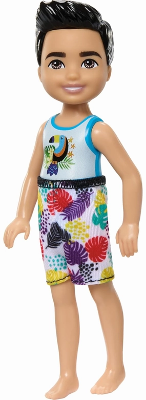 Barbie Chelsea Small Doll With Beach Swimsuit, Toucan & Tropical Leaf Print, Black Hair & Brown Eyes For Kids Ages 3 