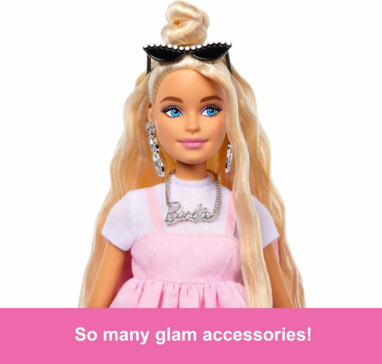 Barbie Deluxe Style Doll #3 in Barbiecore Outfit, Blond Hair in Top Knot, Pink Pastel Dress with Oversized Bow and Accessories for Kids Ages 4 