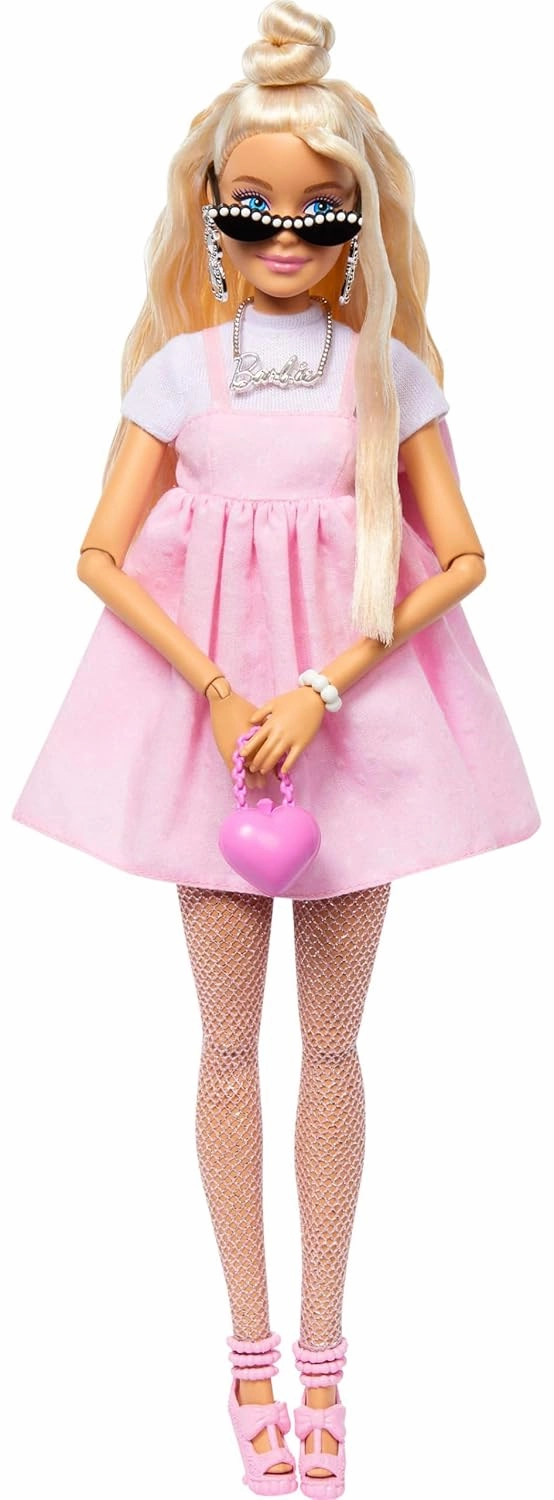 Barbie Deluxe Style Doll #3 in Barbiecore Outfit, Blond Hair in Top Knot, Pink Pastel Dress with Oversized Bow and Accessories for Kids Ages 4 