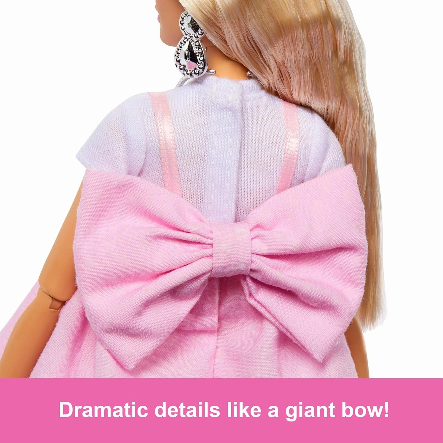 Barbie Deluxe Style Doll #3 in Barbiecore Outfit, Blond Hair in Top Knot, Pink Pastel Dress with Oversized Bow and Accessories for Kids Ages 4 