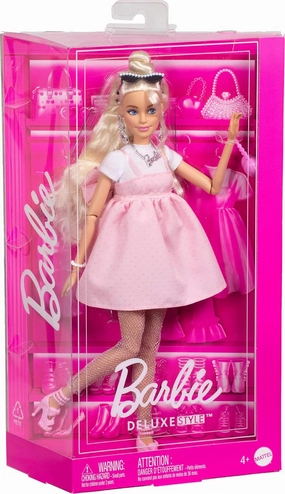 Barbie Deluxe Style Doll #3 in Barbiecore Outfit, Blond Hair in Top Knot, Pink Pastel Dress with Oversized Bow and Accessories for Kids Ages 4 
