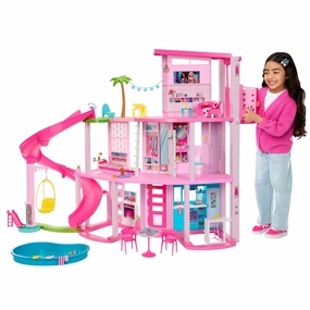 Barbie Dreamhouse, Pool Party Doll House with 75  Pieces and 3-Story Slide, Pet Elevator and Puppy Play Areas for Ages 3 