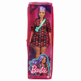 Barbie Fashionista Doll - 157 Lavender Hair With Red Plaid Dress