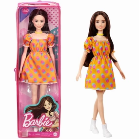 Barbie Fashionista Doll - 160 Orange Polka Dot Dress With Yellow Necklace