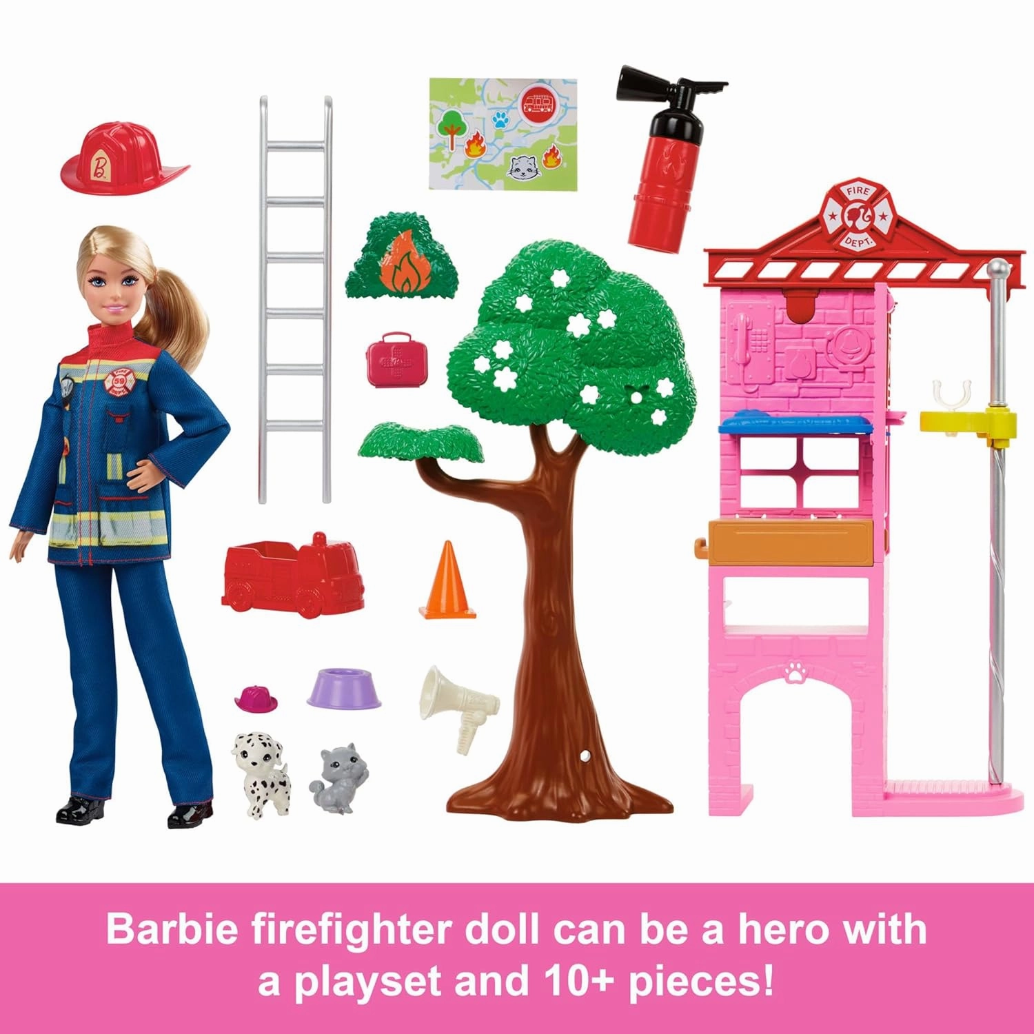 Barbie Firefighter Playset With Blonde Fashion Doll For Kids Ages 3 