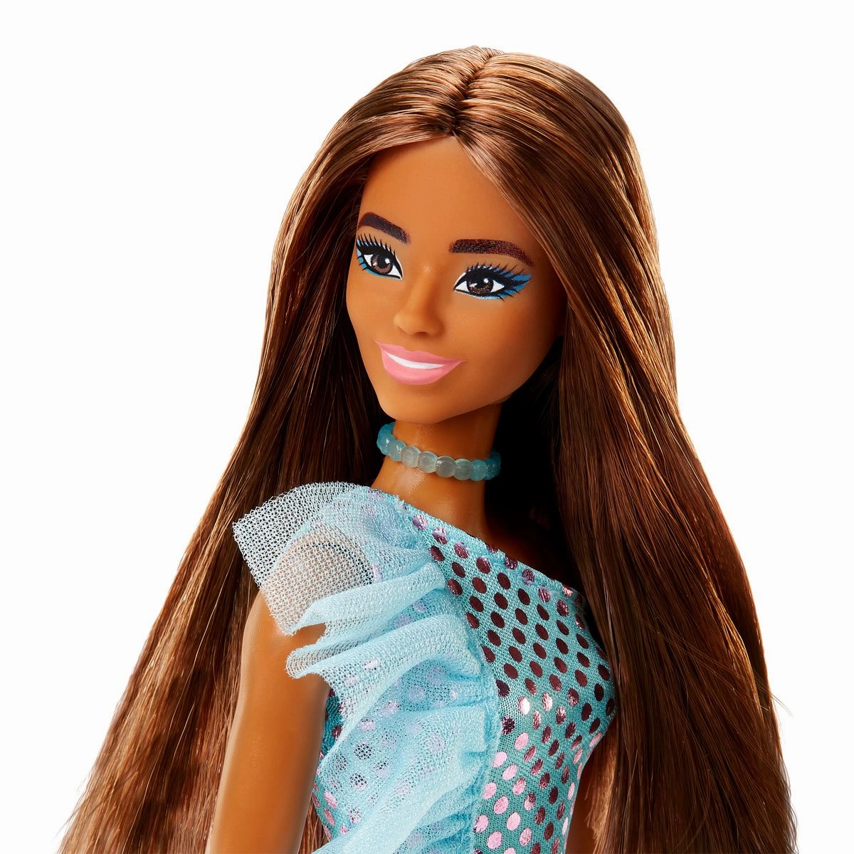 Barbie Glitz Brunette Hair Doll (Teal Metallic Dress) for Kids Ages 3 