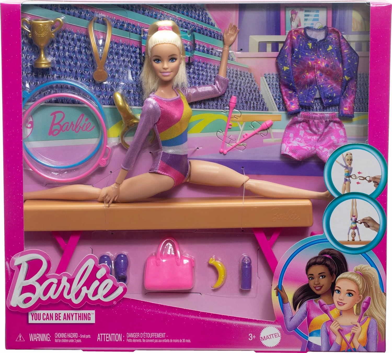 Barbie Gymnastics Doll & Accessories Playset with Blonde Fashion Doll, C-Clip for Flipping Action, Balance Beam, Warm-Up Suit & More for Kids Ages 3 