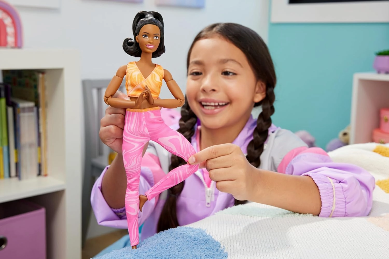 Barbie Made to Move Fashion Doll with Black Hair Wearing Removable Yellow Sports Top & Pink Yoga Pants, 22 Bendable Joints
