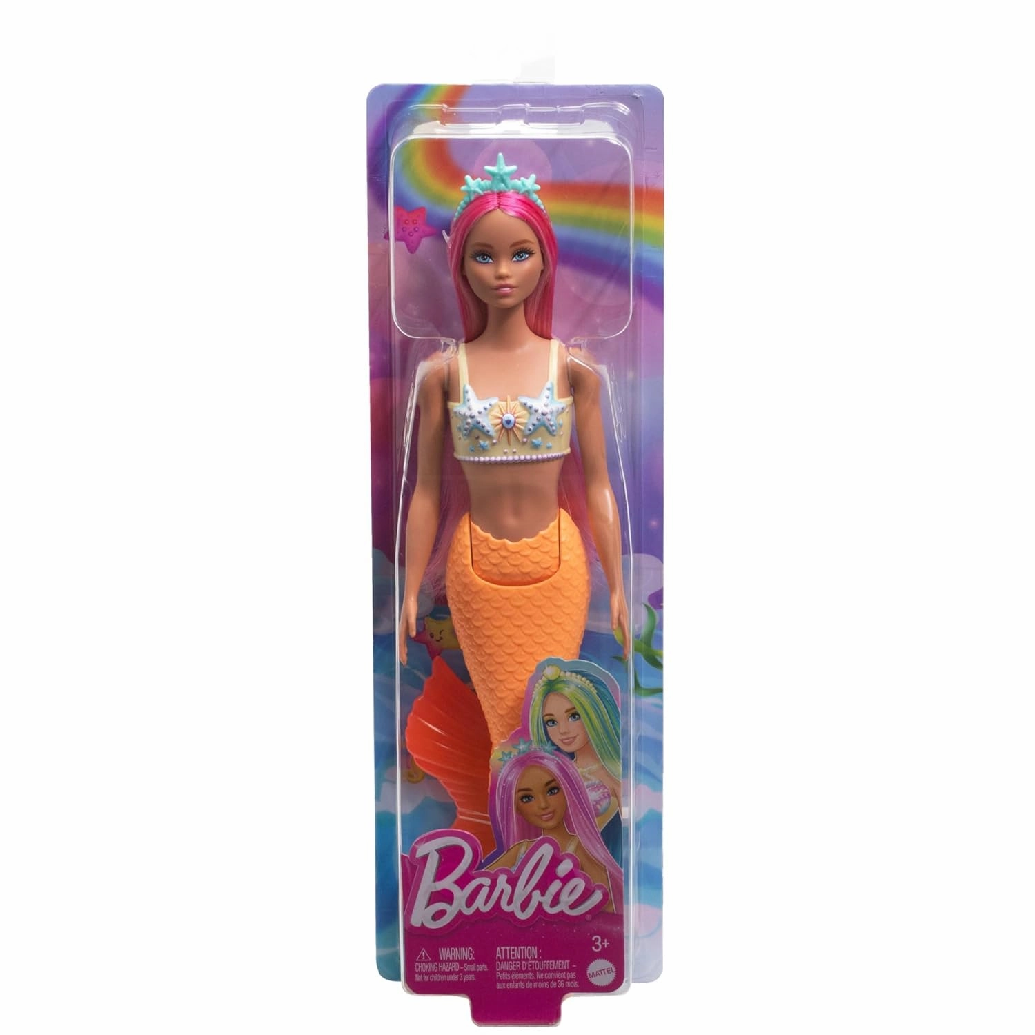 Barbie Mermaid Doll 3 with Fantasy Hair and Headband Accessories, Mermaid Toys with Shell-Inspired Bodices and Colorful Tails