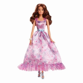 Barbie Signature Birthday Wishes Doll, Collectible in Satiny Lilac Dress with Wavy Brown Hair and Giftable Packaging