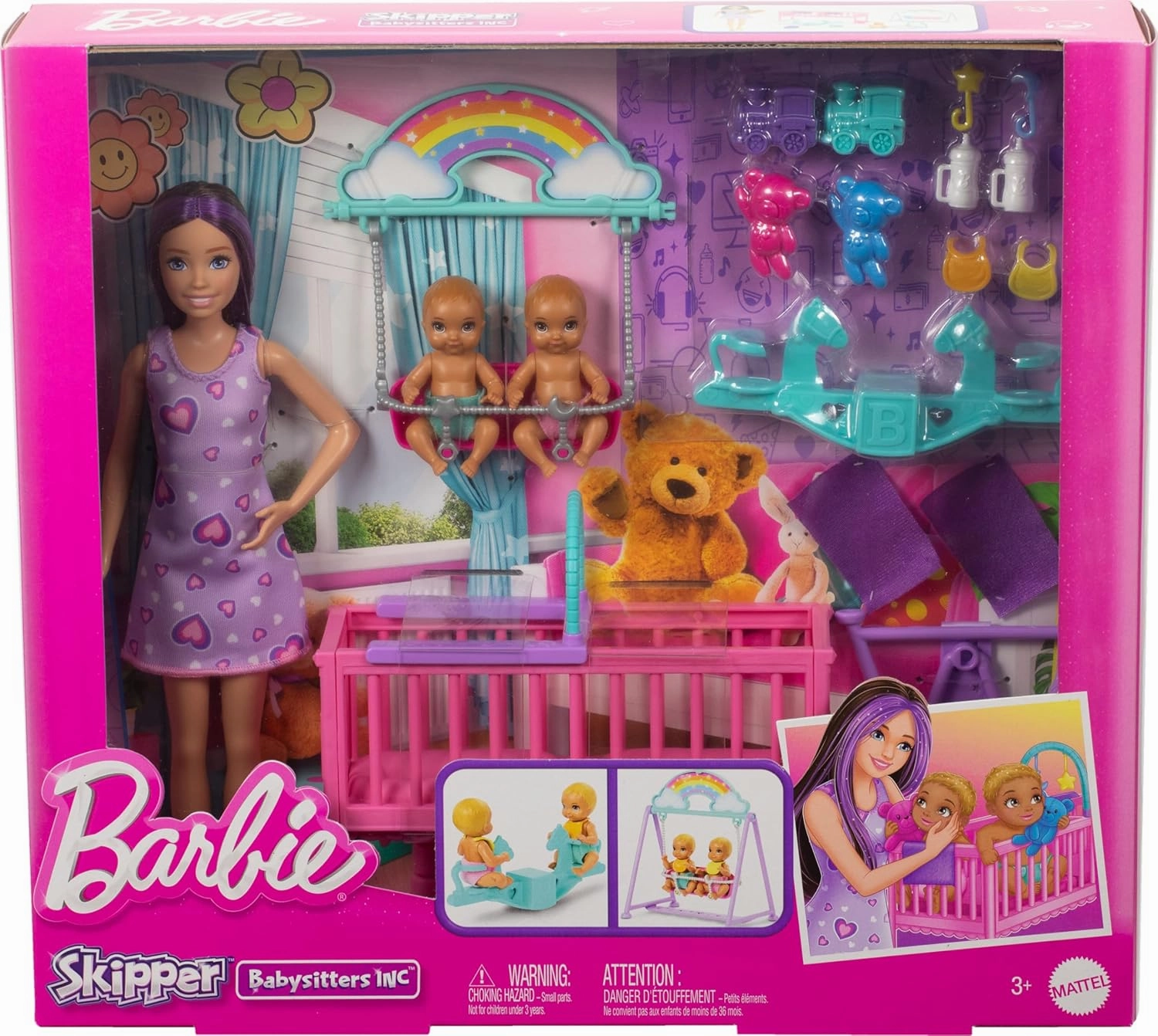 Barbie Skipper Baby-Sitter The Twin Room Dolls and Accessories For Kids Ages 3 