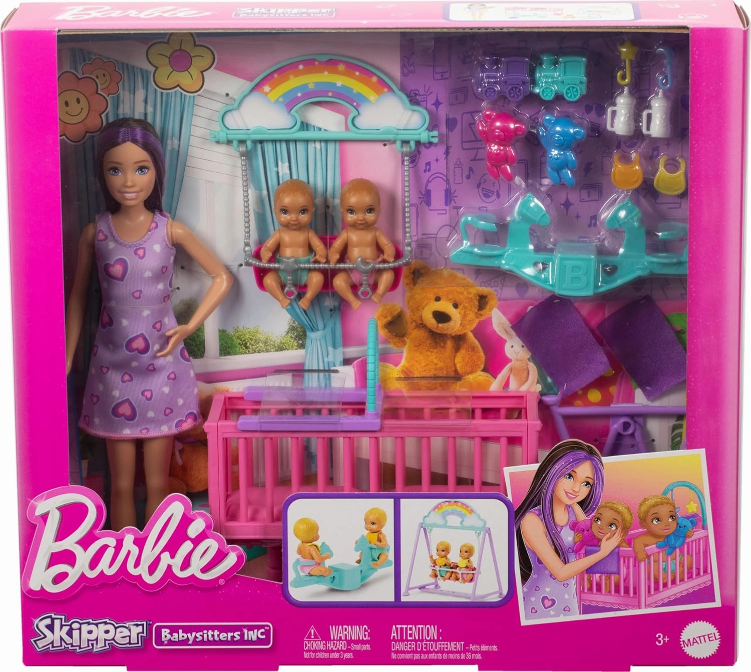 Barbie Skipper Baby-Sitter The Twin Room Dolls and Accessories For Kids Ages 3 