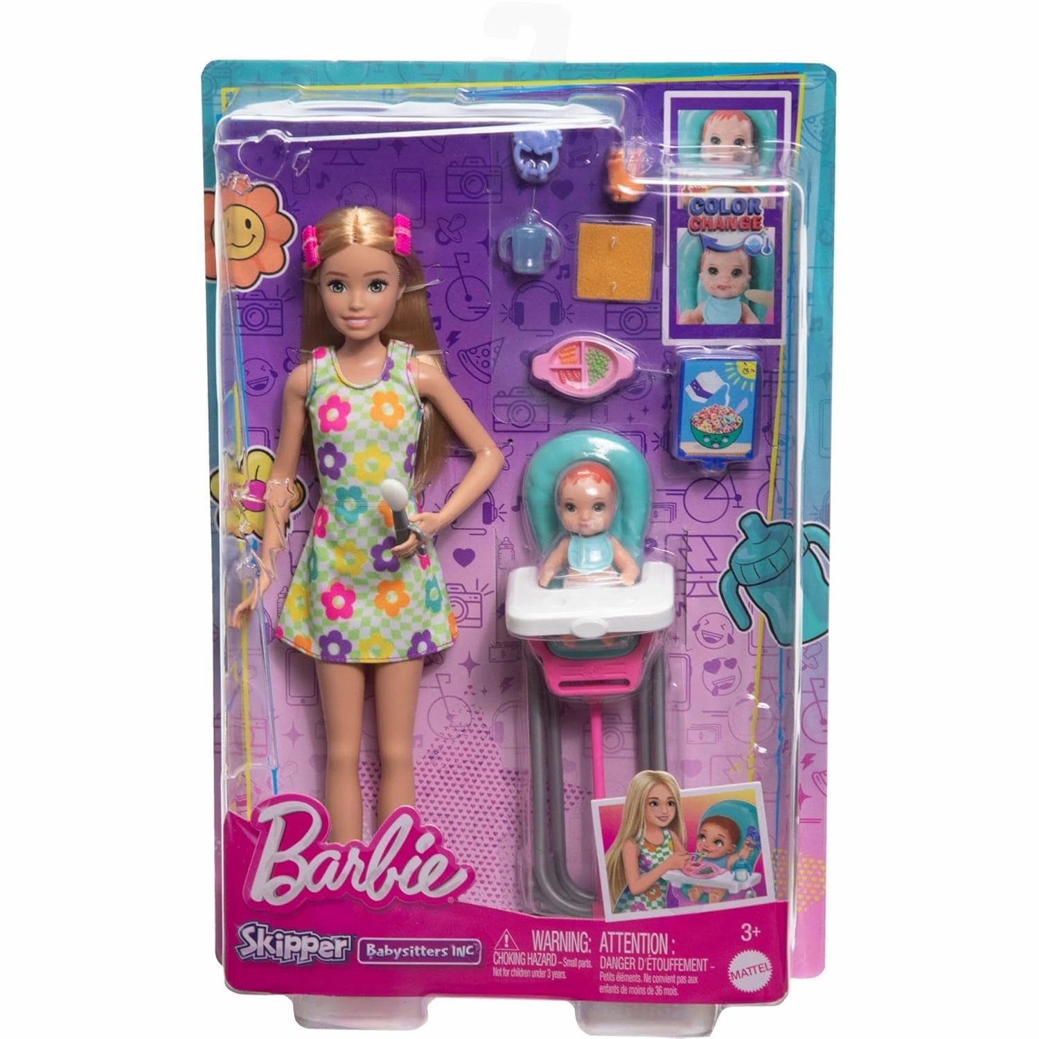 Barbie Skipper Babysitters Crib Playset With Brunette Friend Doll, Baby Doll with Babysitting Set Themed to Mealtime Accessories For Kids Ages 3 Years & Up