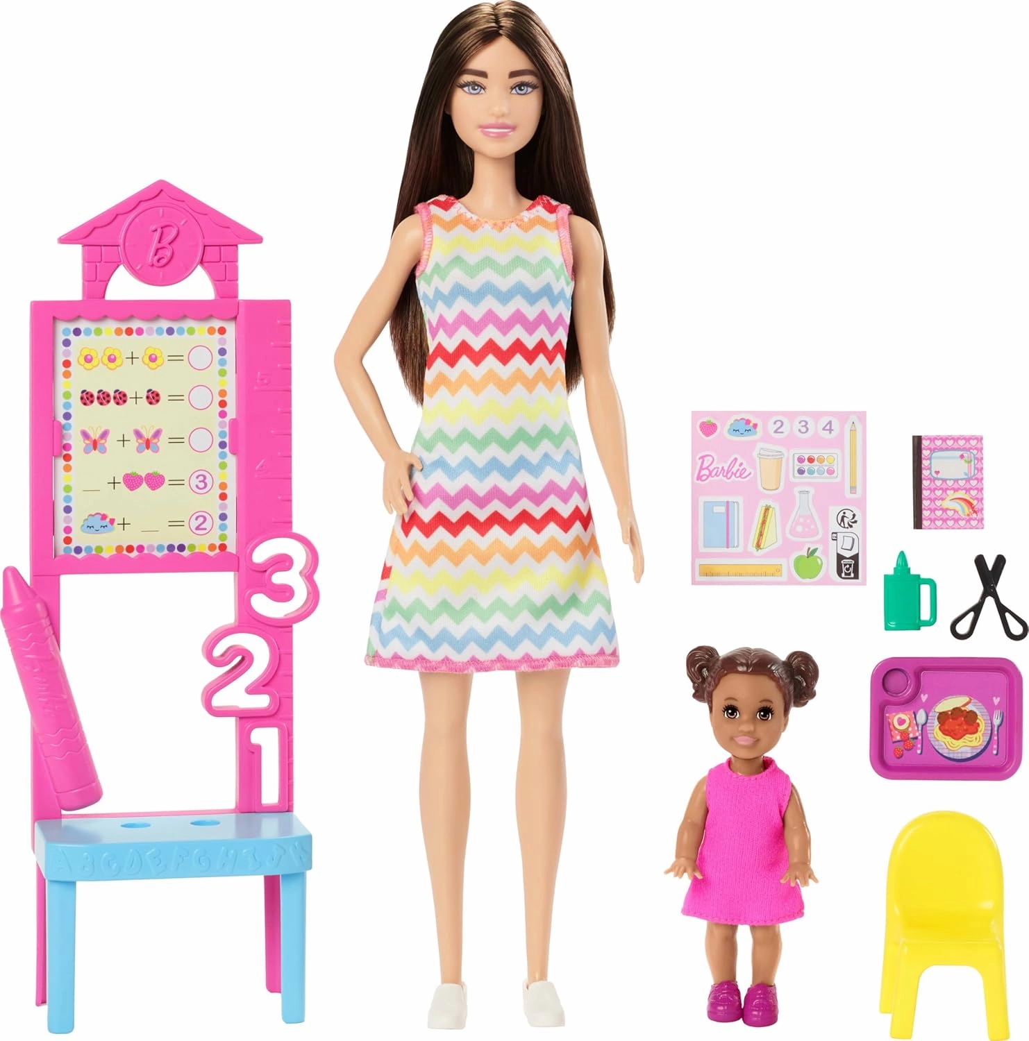 Barbie Teacher Doll With Brunette Fashion Doll, 1 Toddler Doll, & Teaching Accessories For Kids Ages 3 