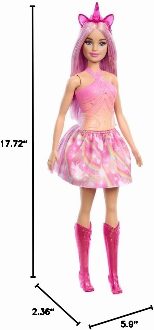 Barbie Unicorn Doll With Pink Hair, Ombre Outfit And Unicorn Accessories For Kids Ages 3 