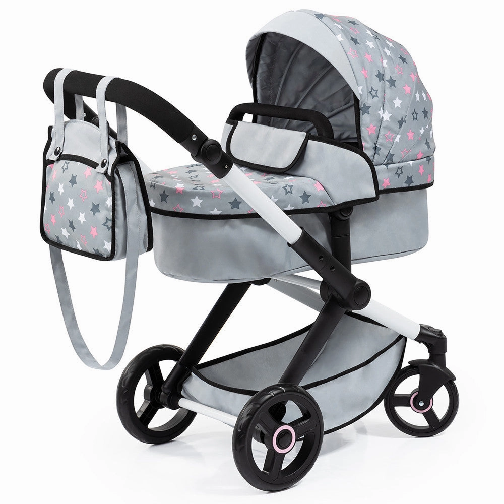 Bayer Design Dolls Pram Xeo - Convertible, Grey, Pink, Stars