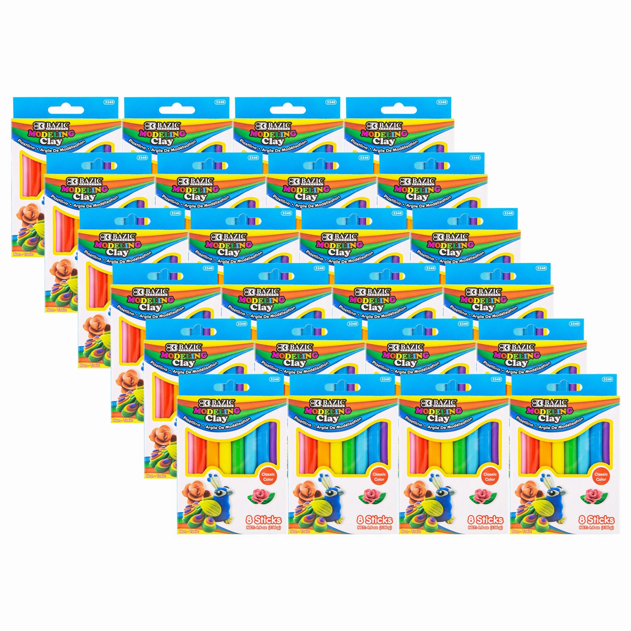 BAZIC Products Rainbow Delight Modeling Clay Sticks - 8 Vibrant Colors, 24 Packs