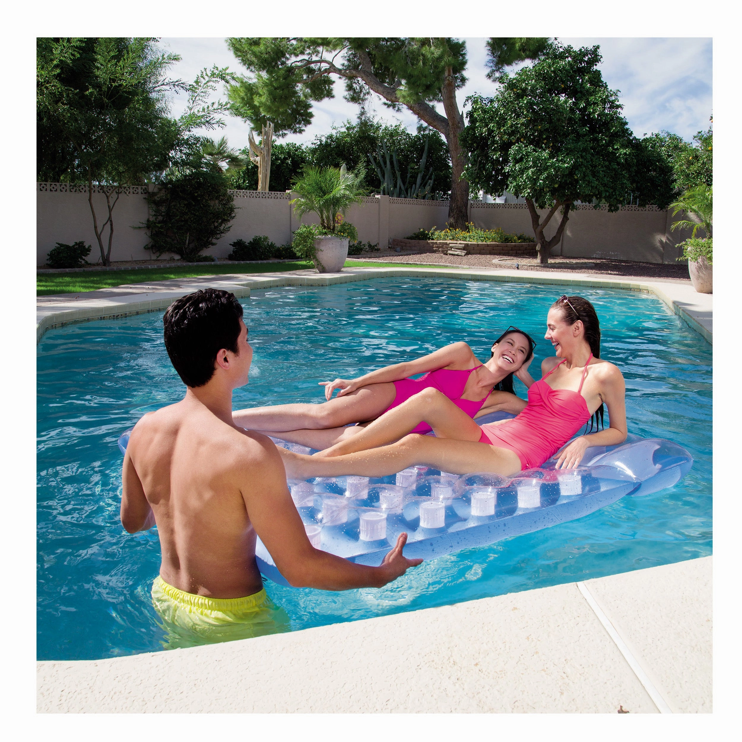 Bestway Double-Sized Inflatable Floating Beach Bed, Blue/White