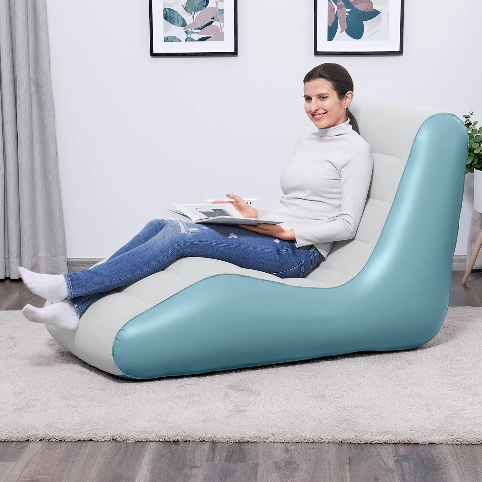 Bestway Leisure Luxe Chaise Lounger Inflatable Air Recliner - Blue & Grey