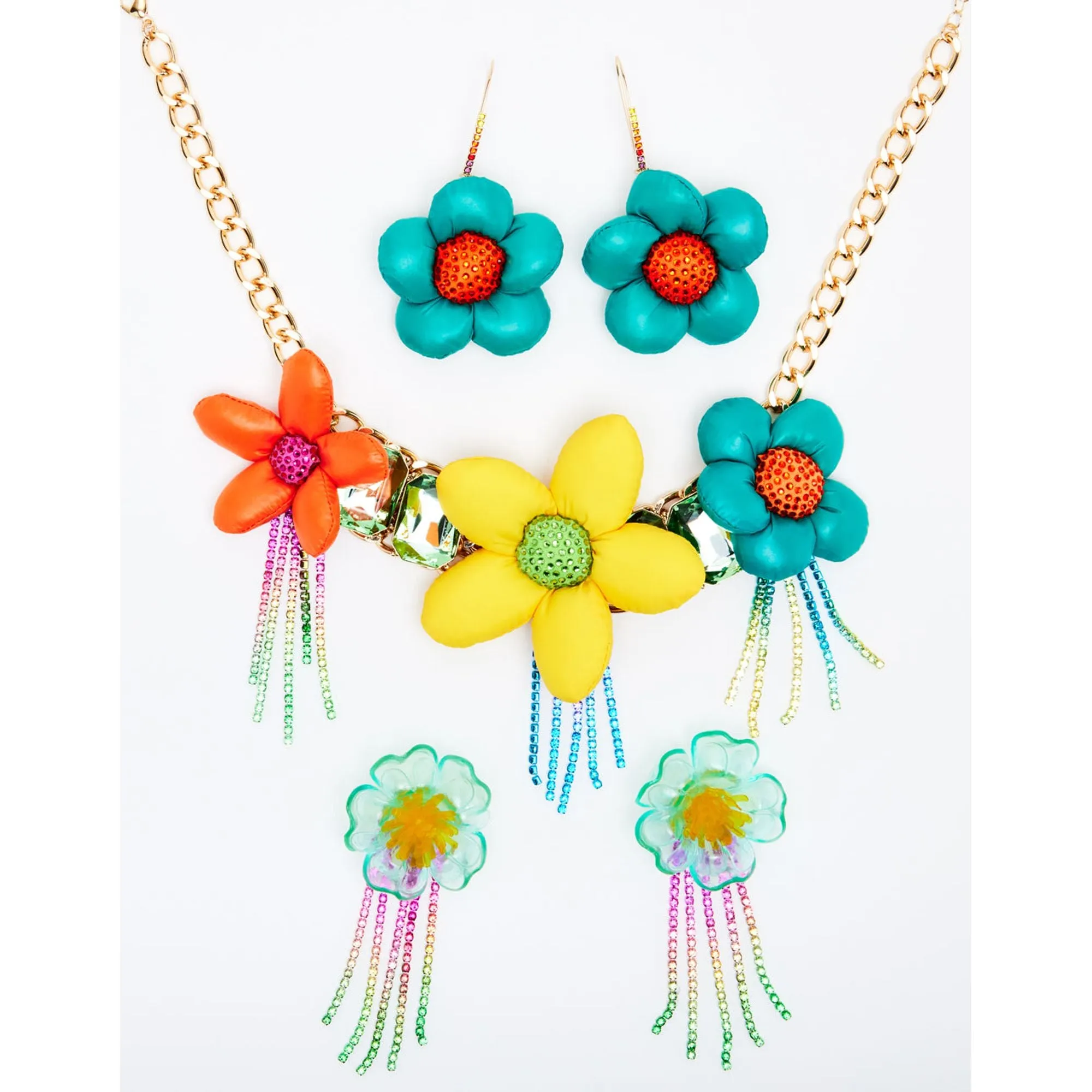 Betseys Puffy Flowers Hook Earrings Teal Betsey Johnson Jewelry