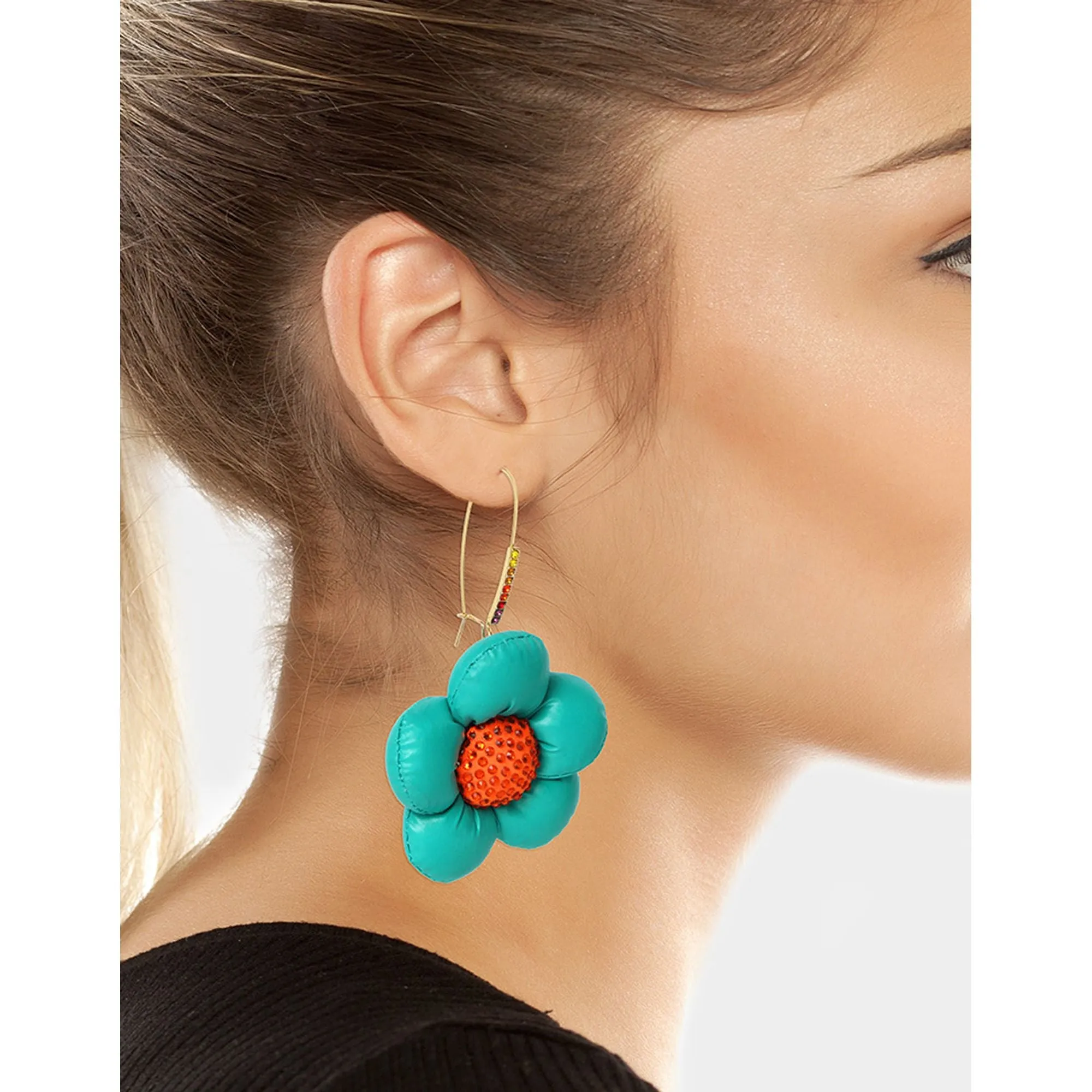 Betseys Puffy Flowers Hook Earrings Teal Betsey Johnson Jewelry