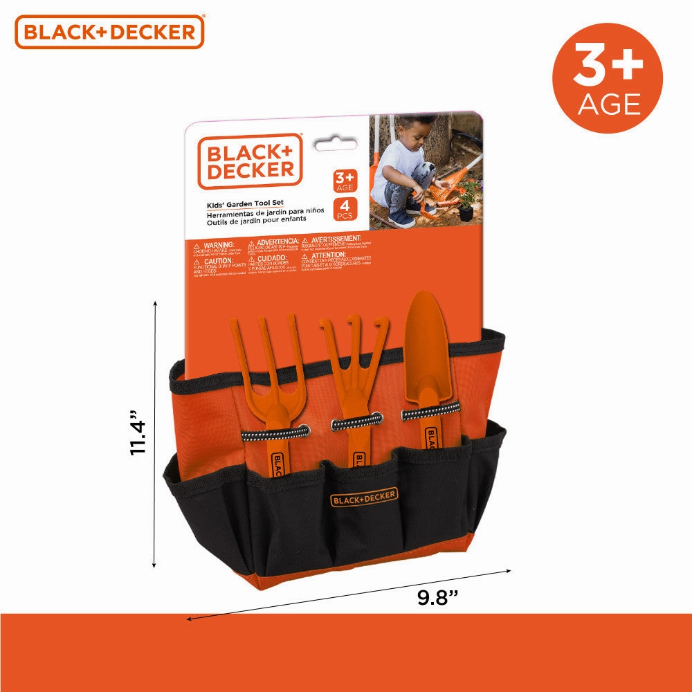 Black and Decker Kids' 4-Piece Gardening Hand Toolset with Bag
