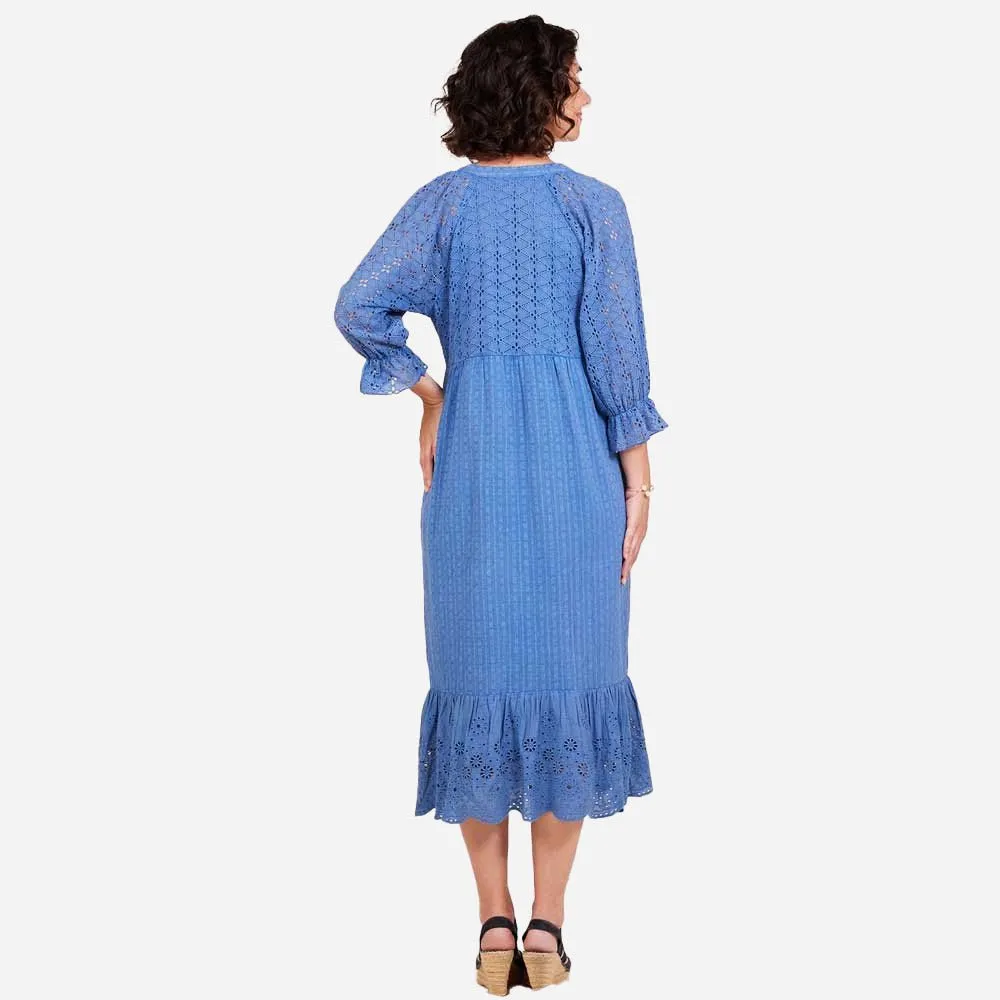 Blue Eyelet Long Tiered Dress