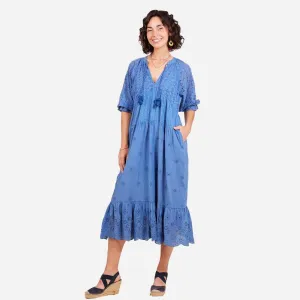 Blue Eyelet Long Tiered Dress