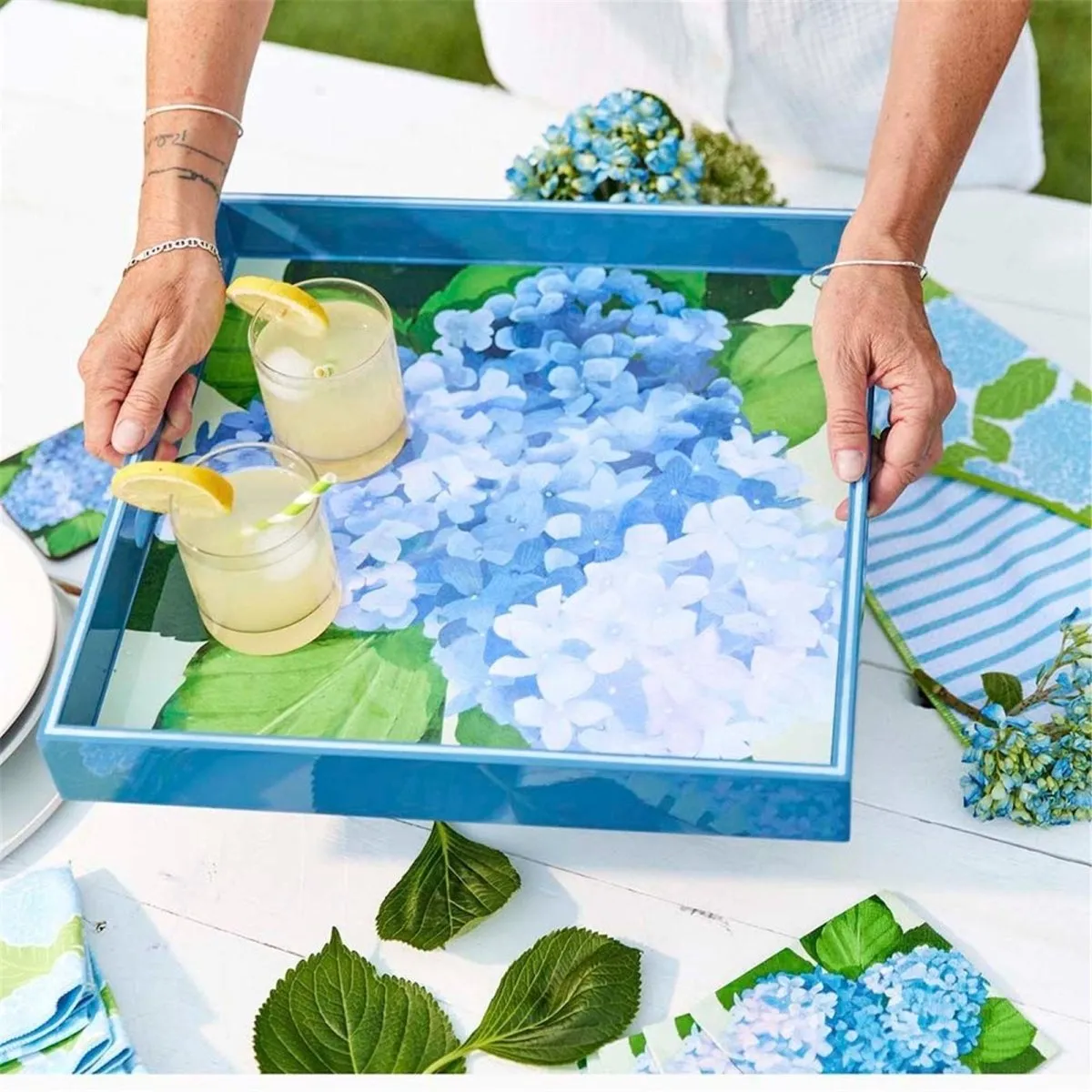 Blue Hydrangea 15 Inch Square Tray