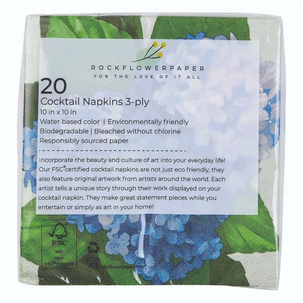Blue Hydrangea Paper Cocktail Napkins (Pack of 20)
