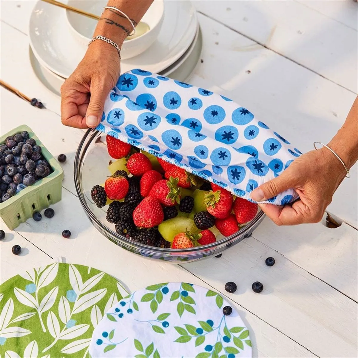 Blueberry Medley Cotton Dish Covers Set of 3