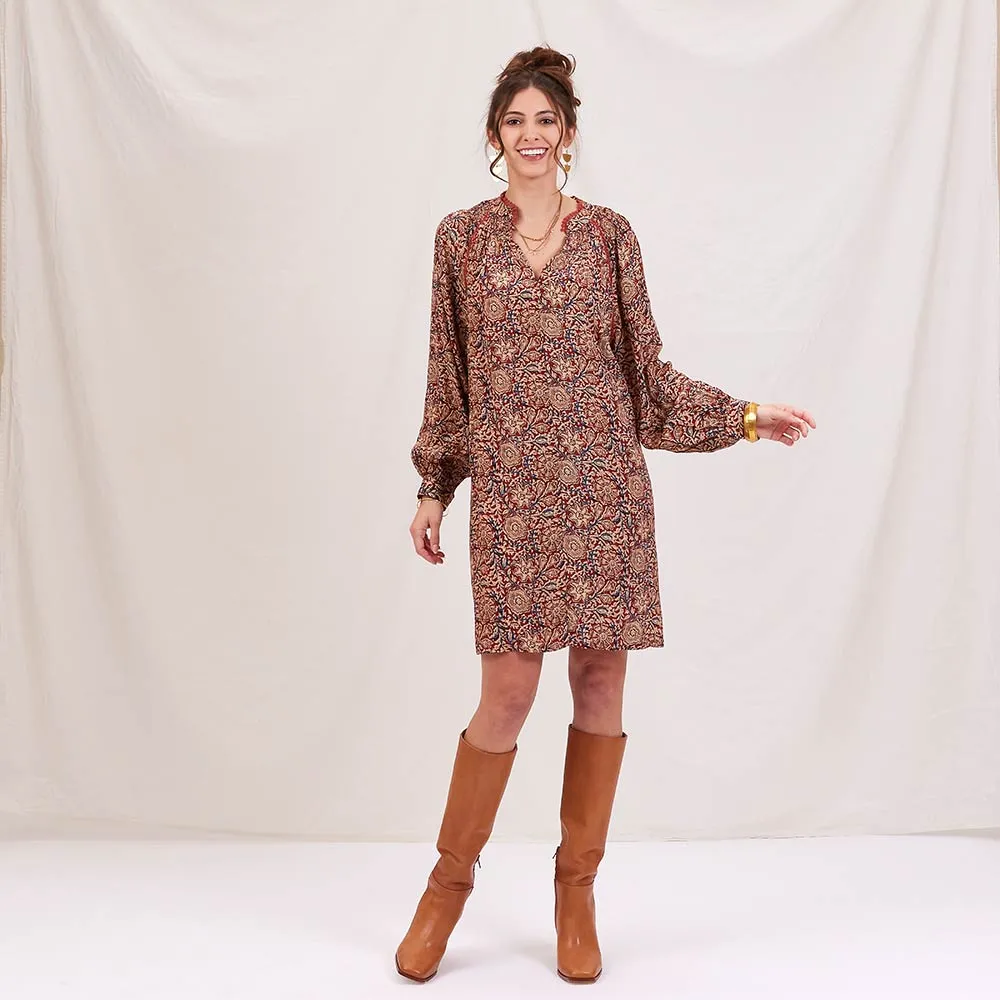 Bohemian Block Print Party Dress - 100% Cupro